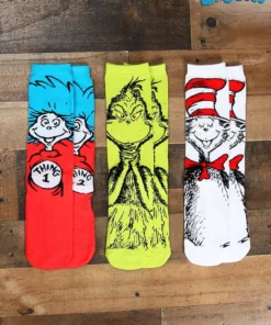 Elope Adult Dr. Seuss Characters Crew Sock 3 Pair Set