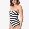 Barbie X Unique Vintage Black & White Chevron Stripe One Piece Bathing Suit -Wonderful Halloween Costumes Shop barbie x unique vintage black white one piece suit