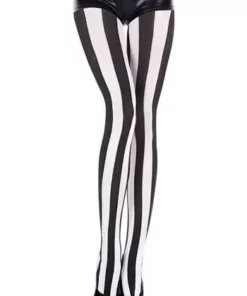 MUSIC LEGS Black And White Striped Tights For Women