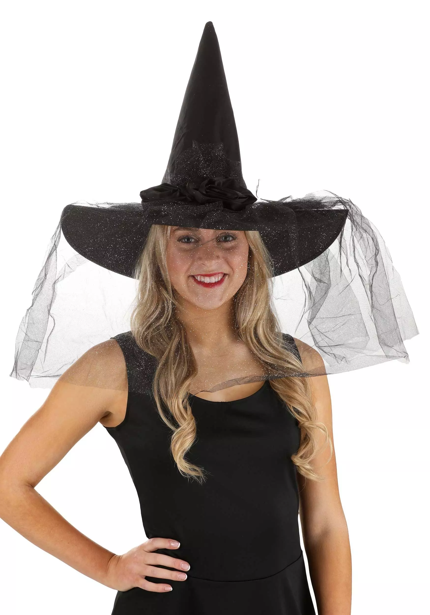 Role Party Sparkly Black Witch Hat For Women 3 Role Party Sparkly Black Witch Hat For Women