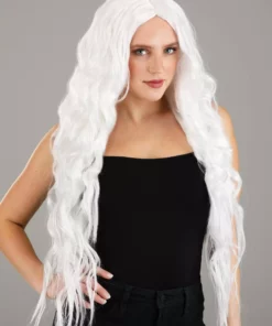 Partytime Wig Long Bright White Wavy Wig 9 Partytime Wig Long Bright White Wavy Wig -Wonderful Halloween Costumes Shop bright white long wavy wig alt 3