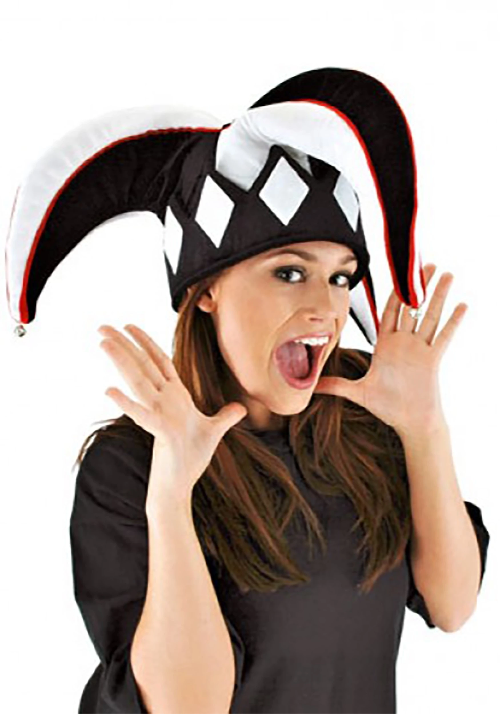 Elope Court Jester Black & White Plush Hat 3 Elope Court Jester Black & White Plush Hat