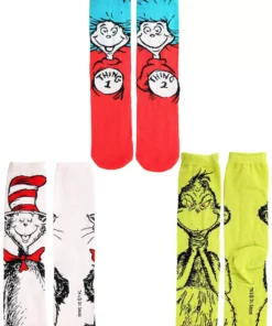 Elope Adult Dr. Seuss Characters Crew Sock 3 Pair Set 13 Elope Adult Dr. Seuss Characters Crew Sock 3 Pair Set -Wonderful Halloween Costumes Shop dr seuss characters adult crew socks 3 pack alt 5