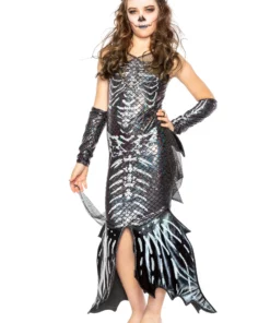 Seeing Red Dark Skeleton Mermaid Costume For Girls