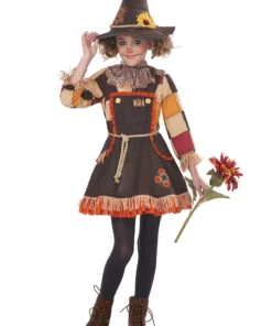 California Costume Collection Girls Patchwork Scarecrow Costume With Flower
