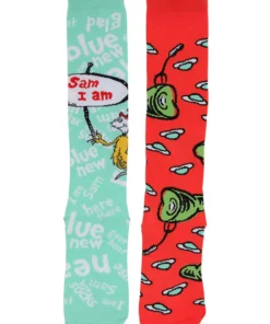 Elope Mismatched Green Eggs & Ham Knee High Costume Socks -Wonderful Halloween Costumes Shop green eggs ham mismatched knee high costume sock alt 1