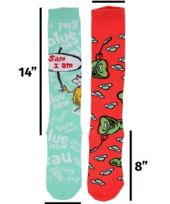 Elope Mismatched Green Eggs & Ham Knee High Costume Socks -Wonderful Halloween Costumes Shop green eggs ham mismatched knee high costume sock alt 2