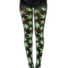 MUSIC LEGS Opaque Green Leaf Print Tights -Wonderful Halloween Costumes Shop green keaf print opaque tights