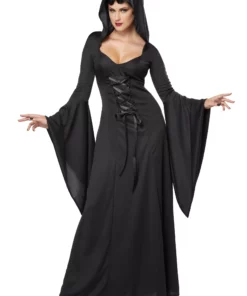 California Costume Collection Hooded Black Lace Up Robe Costume For Women