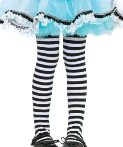 LEG AVENUE Black And White Striped Tights For Kids