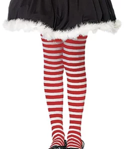 LEG AVENUE Red And White Striped Tights For Kids