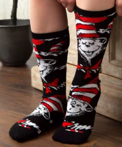 Elope The Cat In The Hat Adult Crew Sock Set -Wonderful Halloween Costumes Shop the cat in the hat adult crew sock 3 pack alt 2