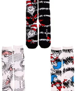 Elope The Cat In The Hat Adult Crew Sock Set -Wonderful Halloween Costumes Shop the cat in the hat adult crew sock 3 pack alt 8