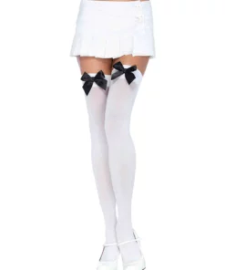 LEG AVENUE White Stockings With Black Bows