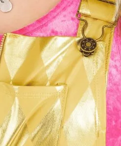 Jerry Leigh Harley Quinn Women's Gold Overalls Costume -Wonderful Halloween Costumes Shop womens harley quinn gold overalls costume alt 5