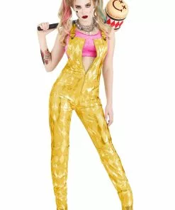 Jerry Leigh Harley Quinn Women's Gold Overalls Costume -Wonderful Halloween Costumes Shop womens harley quinn gold overalls costume alt 7