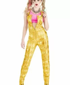 Jerry Leigh Harley Quinn Women's Gold Overalls Costume -Wonderful Halloween Costumes Shop womens harley quinn gold overalls costume alt 8