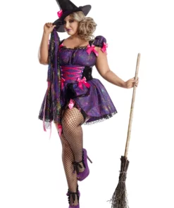 Party King Purple Web Witch Costume For Women Plus