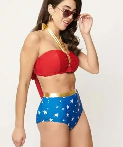 UNIQUE VINTAGE Wonder Woman X UV Halter Red And Gold Bikini Top -Wonderful Halloween Costumes Shop wonder woman x uv halter bikini top alt 3